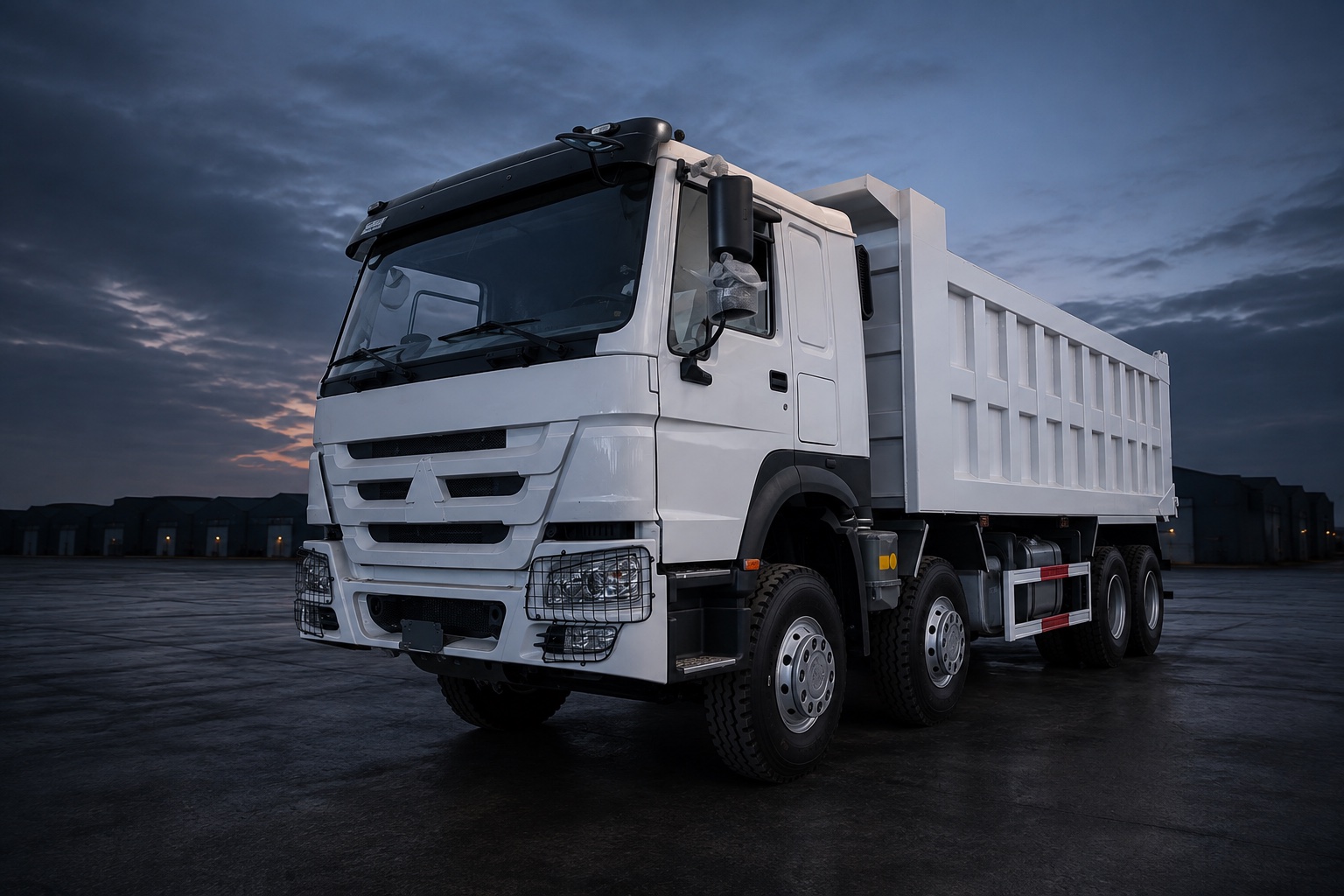 White HOWO 8×4 dump truck — illustrative studio image