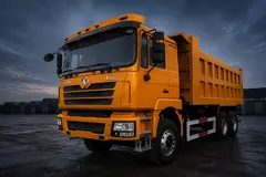 Orange SHACMAN F3000 6x4 dump truck — illustrative studio image